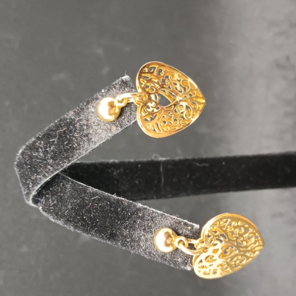 Vintage Gold Filigree Heart Drop Earrings